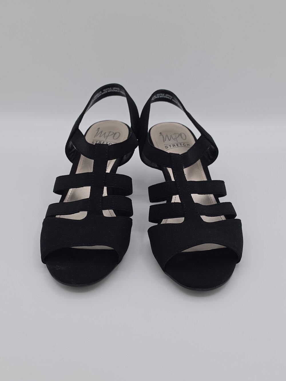 IMPO Stretch Emelia Women’s 8M Black Strappy Slingback Comfort Heel Sandals